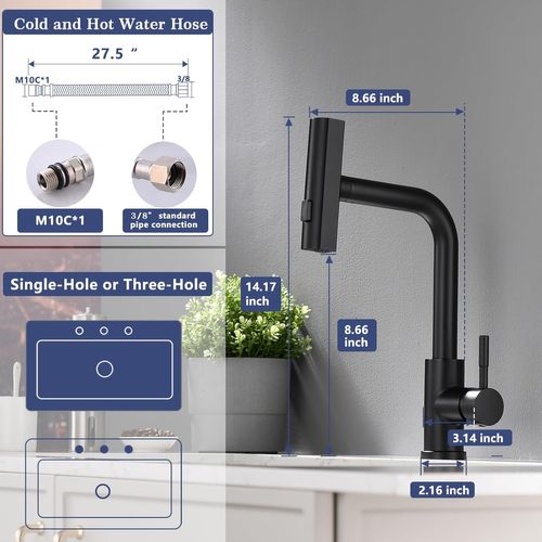 Robinet De Cuisine Pivotant à 360° Et Extractible  - Noir