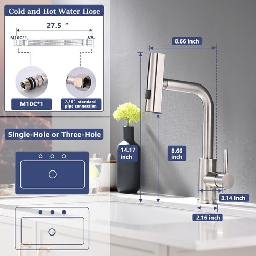 Robinet De Cuisine Pivotant à 360° Et Extractible - Noir