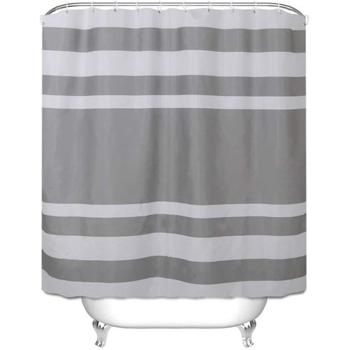 Rideau De Douche Imperméable Et Anti-moisissure Avec Crochets, Rayures Gris Clair, 180×180cm