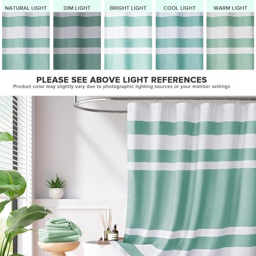 Rideau De Douche Imperméable Et Anti-moisissure Avec Crochets Rayures Vertes 180×180cm