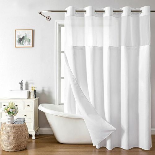 Rideau De Douche Blanc En Lin Avec Filet, Imperméable, 180 X 203 Cm