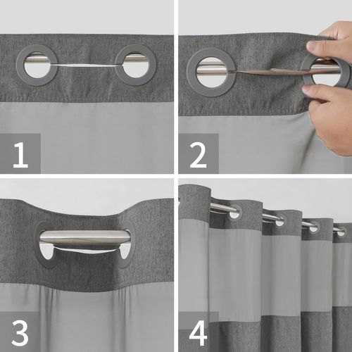 Rideau De Douche En Lin Texturé Gris Avec Filet, Imperméable, 180 × 203 Cm