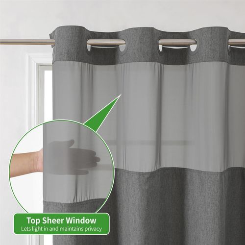 Rideau De Douche Gris Texturé En Lin Avec Filet, Imperméable, 137 × 203 Cm