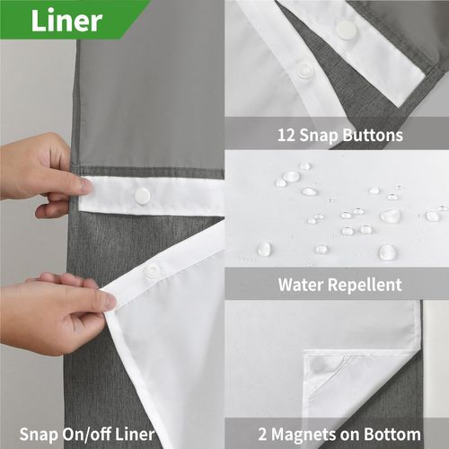 Rideau De Douche Gris Texturé En Lin Avec Filet, Imperméable, 137 × 203 Cm