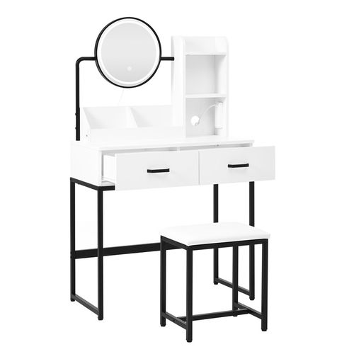 Coiffeuse Moderne Avec Éclairage LED, Miroir Pivotant Et Prises Électriques Blanc