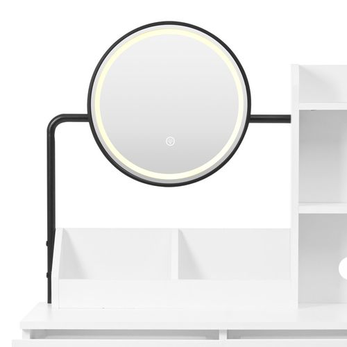 Coiffeuse Moderne Avec Éclairage LED, Miroir Pivotant Et Prises Électriques Blanc