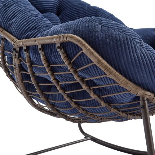 Chaise à Bascule D'extérieur En Rotin, Rembourré Avec Dossier - Bleu