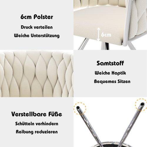 Lot De 2 Chaises Pivotantes En Velours - Blanc Cassé