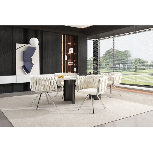 Lot De 2 Chaises Pivotantes En Velours - Blanc Cassé