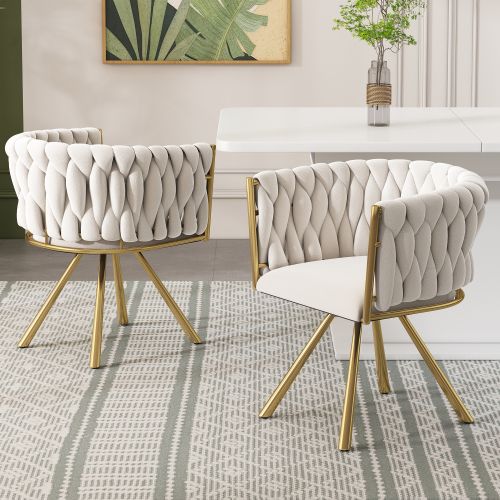 Lot De 2 Chaises En Velours - Blanc Cassé