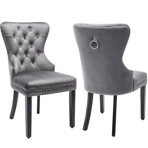 Lot De 2 Chaises De Salle A Manger En Velours - Gris