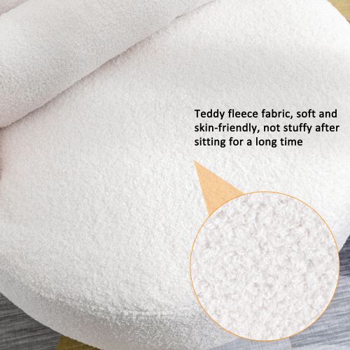 Fauteuil Tournant En Peluche Teddy Blanc, Avec Coussin Lombaire Et Base Métallique Pivotante