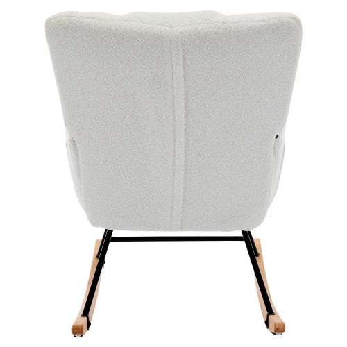 Rocking-Chair Rembourrée Avec Repose-pieds, Avec Cadre En Bois D'hévéa, Blanc