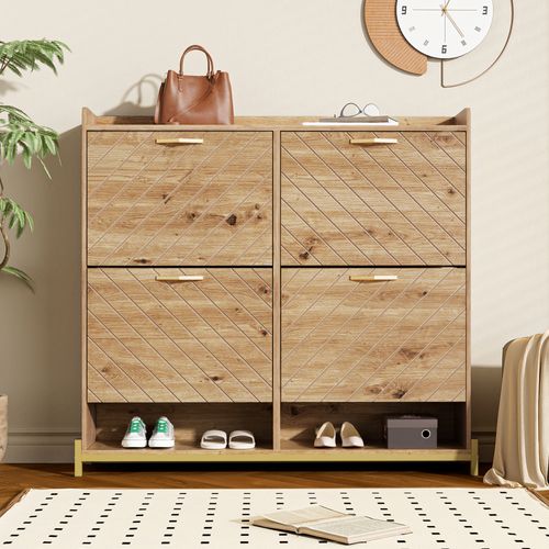 Armoire à Chaussures Pliante Moderne à 4 Portes Avec Pieds En Métal Et Poignées En Filigrane