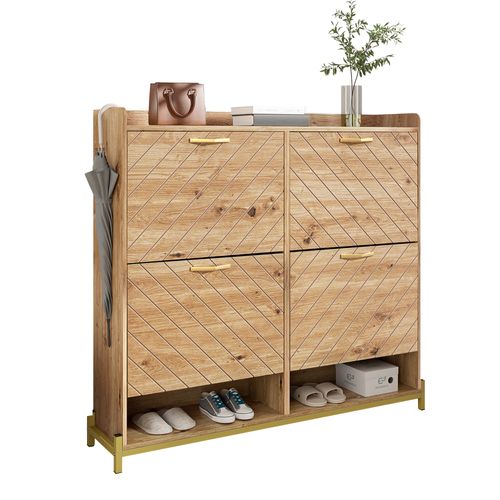 Armoire à Chaussures Pliante Moderne à 4 Portes Avec Pieds En Métal Et Poignées En Filigrane