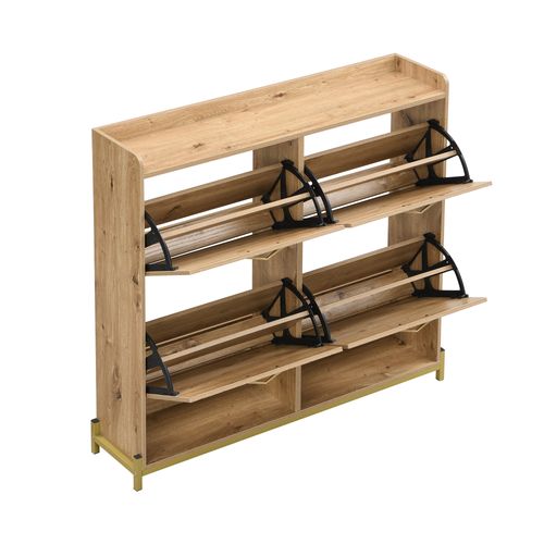 Armoire à Chaussures Pliante Moderne à 4 Portes Avec Pieds En Métal Et Poignées En Filigrane