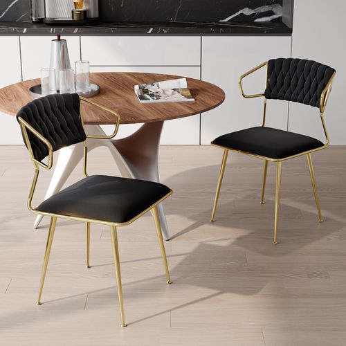 Lot De 2 Chaises De Salle à Manger En Velours Noir Avec Dossier Rembourré Et Pieds En Métal