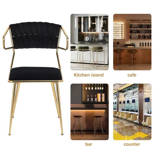 Lot De 2 Chaises De Salle à Manger En Velours Noir Avec Dossier Rembourré Et Pieds En Métal