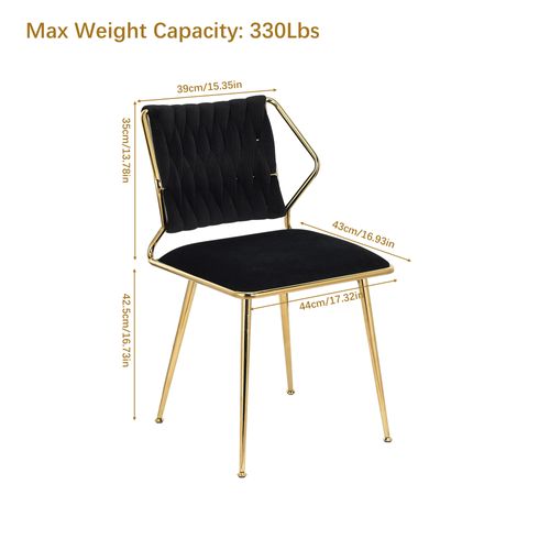 Lot De 2 Chaises De Salle à Manger Rembourrées Modernes En Velours Avec Cadre En Métal Doré,noir
