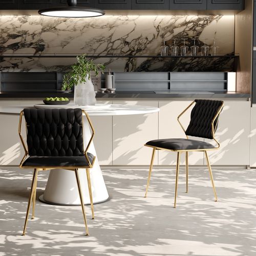 Lot De 2 Chaises De Salle à Manger Rembourrées Modernes En Velours Avec Cadre En Métal Doré,noir