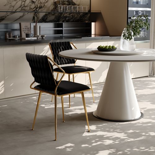 Lot De 2 Chaises De Salle à Manger Rembourrées Modernes En Velours Avec Cadre En Métal Doré,noir