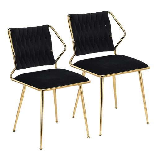 Lot De 2 Chaises De Salle à Manger Rembourrées Modernes En Velours Avec Cadre En Métal Doré,noir