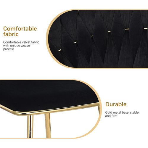 Lot De 2 Chaises De Salle à Manger En Velours  Noir Avec Dossier Rond Tressé Et Pieds Dorés