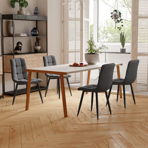 Ensemble De 4 Chaises De Salle à Manger , Chaises Tapissées En Lin  Avec Structure En Métal , Gris