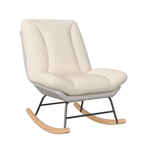 Fauteuil à Bascule Ergonomique, Avec Coussin Beige Et Structure Grise, En Tissu Lin Et Simili Cuir