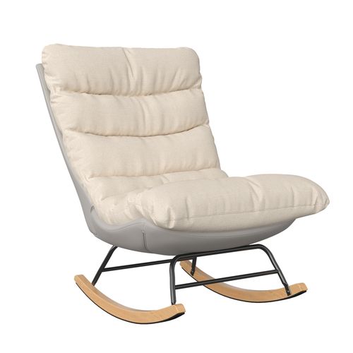 Rocking Ergonomique Avec Coussin Beige Et Structure Grise, Design Moderne En Tissu / Simili Cuir