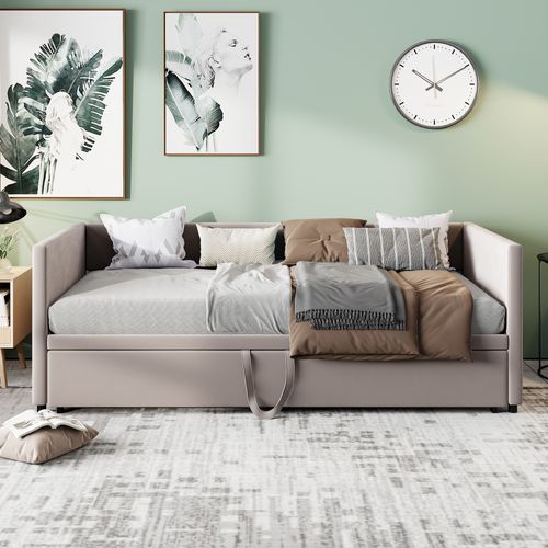 Canapé-lit 90/180 X 200 Cm, Lit De Jour Extensible Avec Sommier à Lattes, Canapé 2 Places, Gris