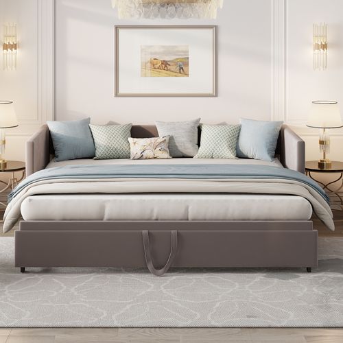 Canapé-lit 90/180 X 200 Cm, Lit De Jour Extensible Avec Sommier à Lattes, Canapé 2 Places, Gris