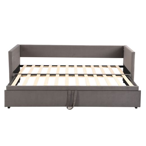 Canapé-lit 90/180 X 200 Cm, Lit De Jour Extensible Avec Sommier à Lattes, Canapé 2 Places, Gris