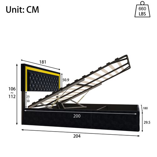 Lit Coffre 180x200 Cm Avec LED Et Rangement,lit 2 Personnes Avec Tête De Lit Réglable,velours,noir