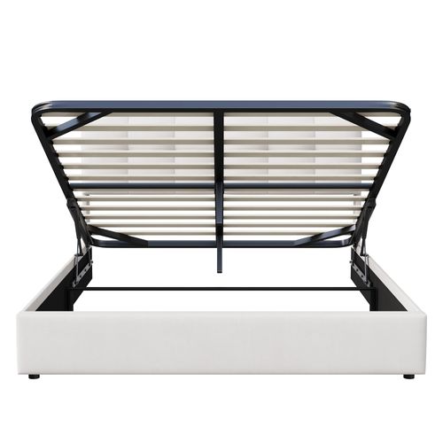 Lit Double 160 X 200 Cm, Hydraulique, LED, Lit De Rangement, Dossier Et Cadre De Lit, Velours, Beige