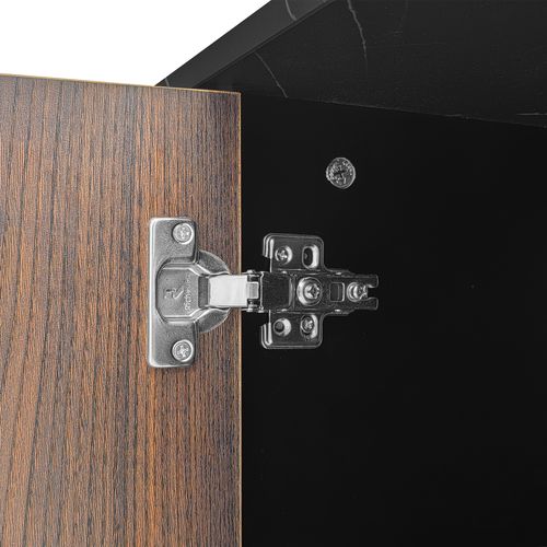 Meuble TV 200 Cm Marbre Noir, Bois Foncé, LED Orientables Et Rangement Pratique