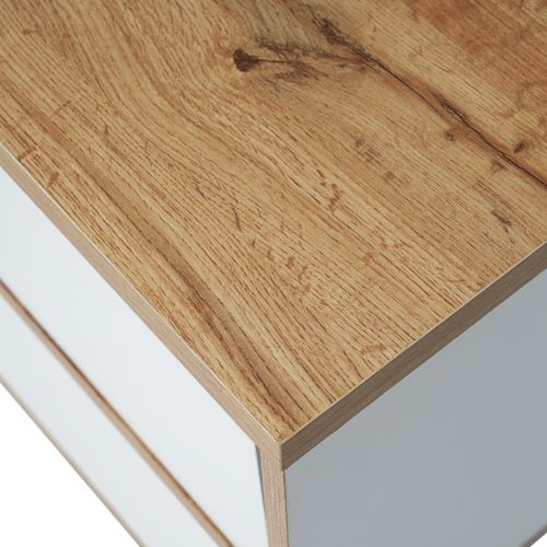 Meuble TV, Lowboard, Meuble De Salon, Compartiments Et Portes, Mdf, Blanc Et Coloris Naturelle