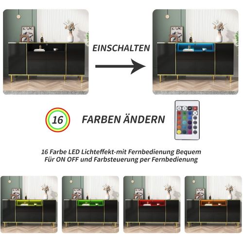 Meuble De Rangement Noir Buffet Avec Quatre Portes Et Deux Tiroirs Armoire LED Moderne, Noir