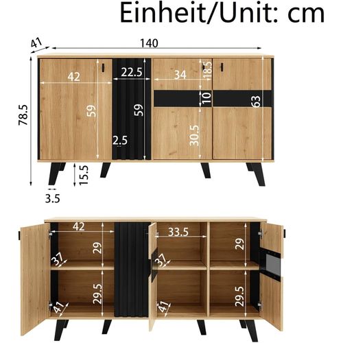 Buffet En Bois, Armoire De Rangement à 6 Compartiments, Vitrine Avec LED Et Revêtement En Verre
