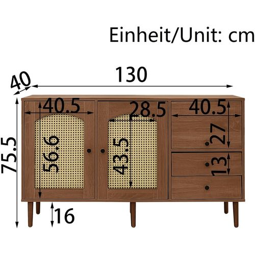Buffet En Bois Avec 2 Portes Et 3 Tiroirs - Armoire De Rangement Avec Étagère Réglable En Hauteur
