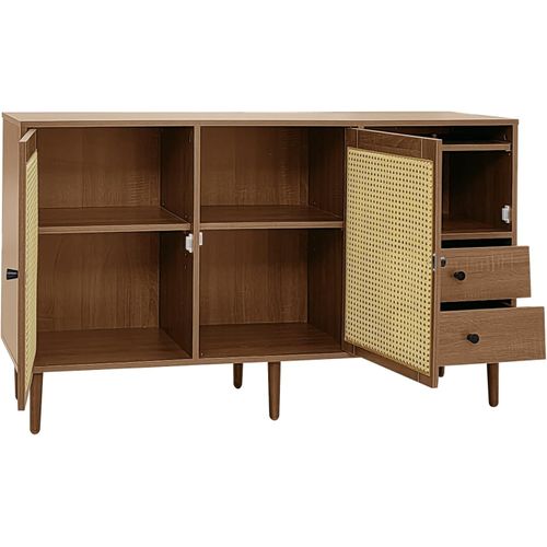 Buffet En Bois Avec 2 Portes Et 3 Tiroirs - Armoire De Rangement Avec Étagère Réglable En Hauteur