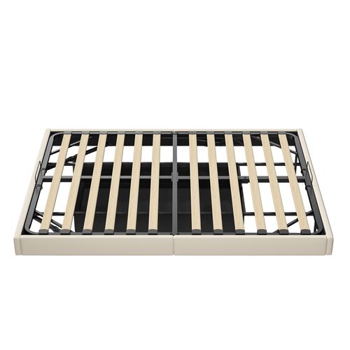 Cadre De Lit 160 X 200 Cm Avec Sommier, Lit Double Avec LED, Cachées Jambes, Beige