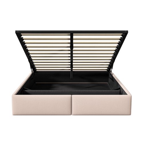 Lit Coffre 140x200 Avec 2 Tiroir, Lit Plate-forme Avec Sans Tête De Lit, Lit Double, Beige