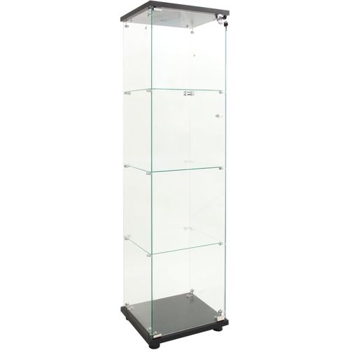 Vitrine En Verre 4 Étagères, LED, 1 Porte, 164x42x36 Cm, Meuble Pour Collection, Noir, Transparent