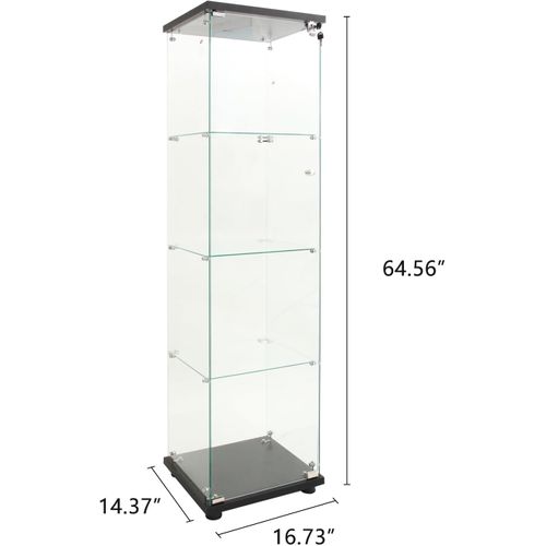 Vitrine En Verre 4 Étagères, LED, 1 Porte, 164x42x36 Cm, Meuble Pour Collection, Noir, Transparent