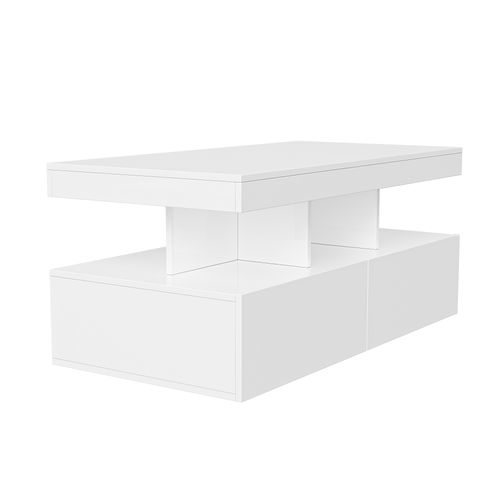 Table Basse LED Moderne, Brillante, Avec Rangement, 2 Tiroirs, 104x54x46 Cm, Blanc