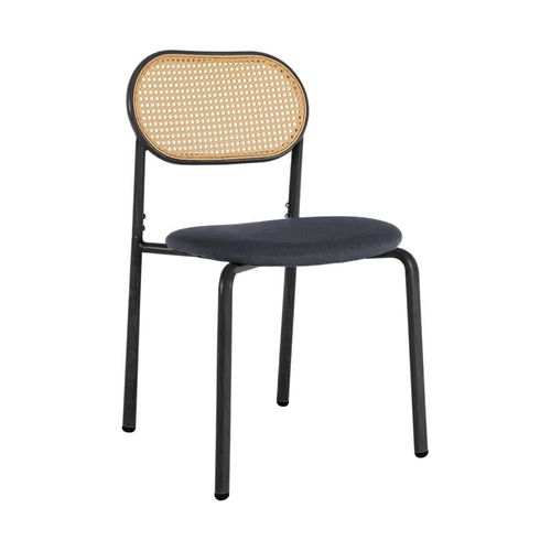 Lot De 2 Chaises Modernes De Cuisine Avec Dossier En Rotin, Pieds Métalliques, Noir