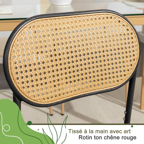 Lot De 2 Chaises Modernes De Cuisine Avec Dossier En Rotin, Pieds Métalliques, Noir