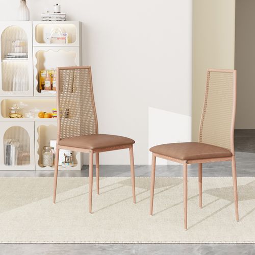 Lot De 2 Chaises Salle à Manger Design, Simili, Dossier Rotin, Marron
