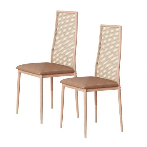 Lot De 2 Chaises Salle à Manger Design, Simili, Dossier Rotin, Marron